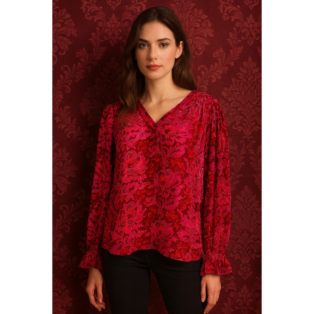 Sundance‎ Blouse SZ XS Velvet Burnout Magenta Boho Romantic Statement
